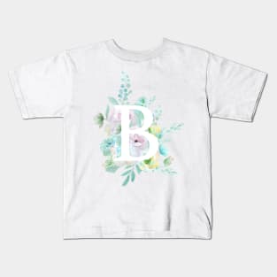 Botanical alphabet B green and purple flowers Kids T-Shirt